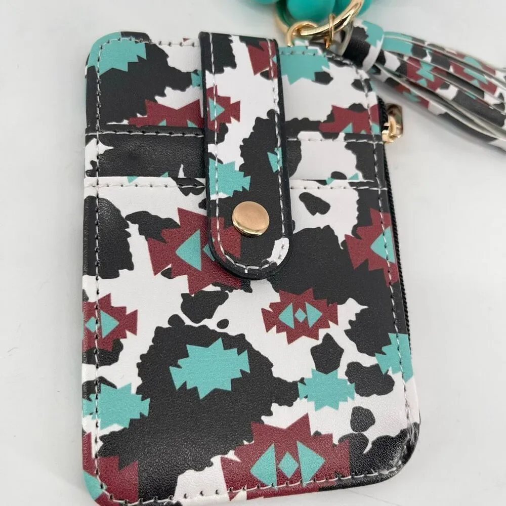 Aztec Beaded Wristlet ID Wallet, Boho Southwestern Style, New